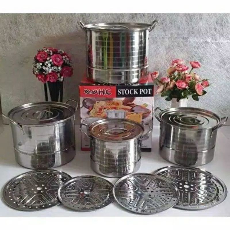 Stock Pot HC Steamer 4 Pcs Panci Kukus Stainless Steel