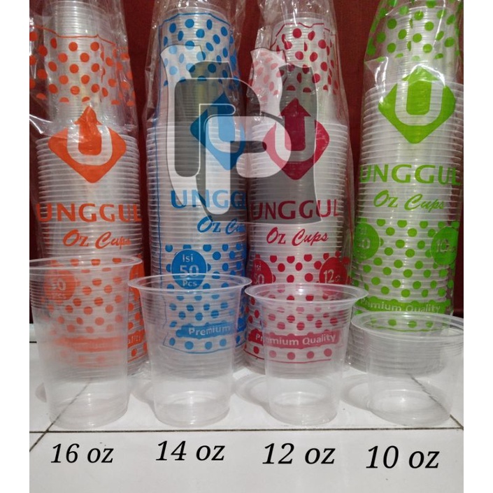 (isi 50) gelas plastik bening / gelas oz ukuran 10 oz, 12 oz, 14 oz, 16 oz gelas pop ice
