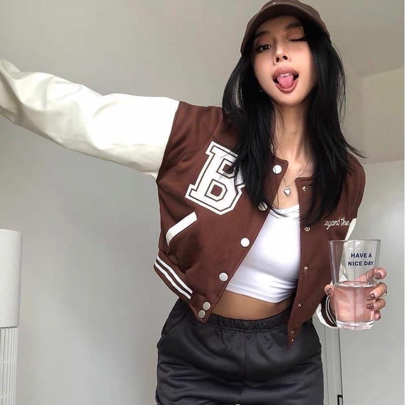 Jaket Varsity Baseball Crop Wanita Korea Termurah-1