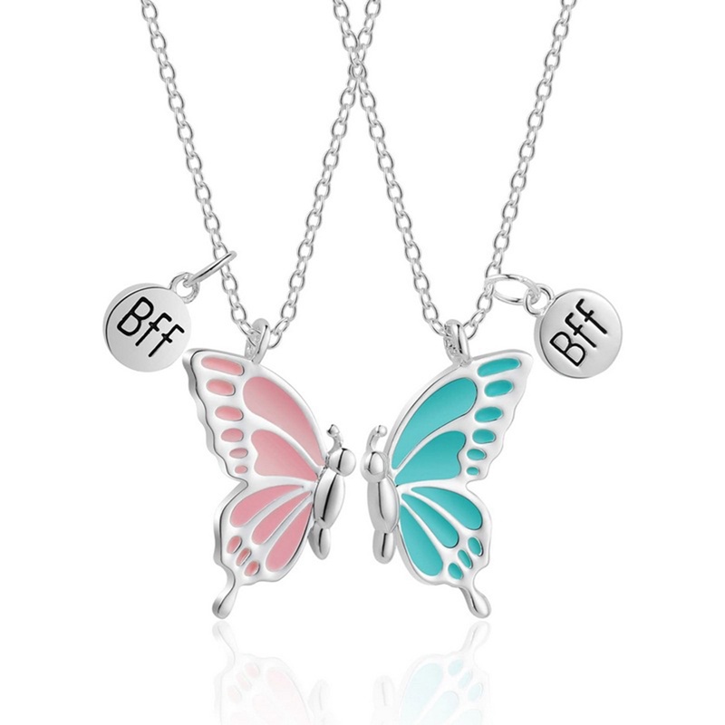 2pcs / Set Kalung Liontin Butterfly Untuk Wanita