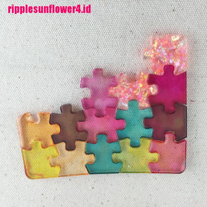 4pcs / set Cetakan Resin UV Bentuk Puzzle Bahan Silikon Untuk Liontin Perhiasan