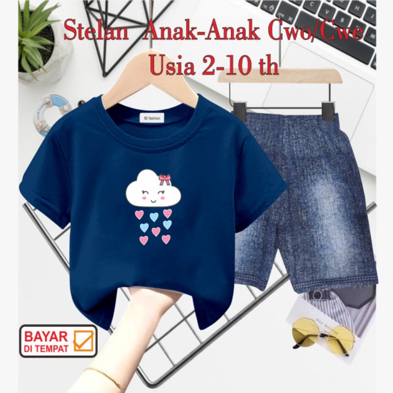 ((IB))SETELAN ANAK2 UNISEX SEMI JEANS/AWAN DIGITAL SABLON