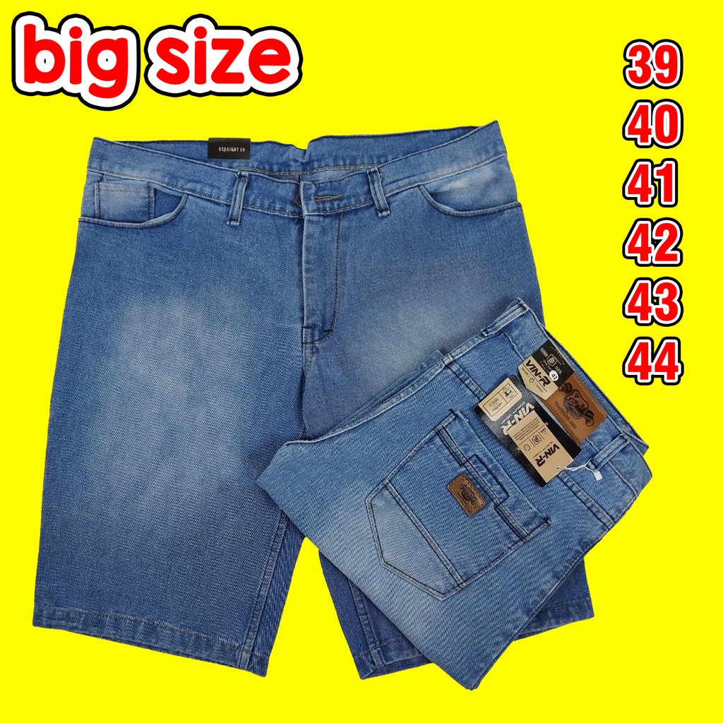 Jeans pendek jumbo original big size reguler jins pendek pria terbaru biru