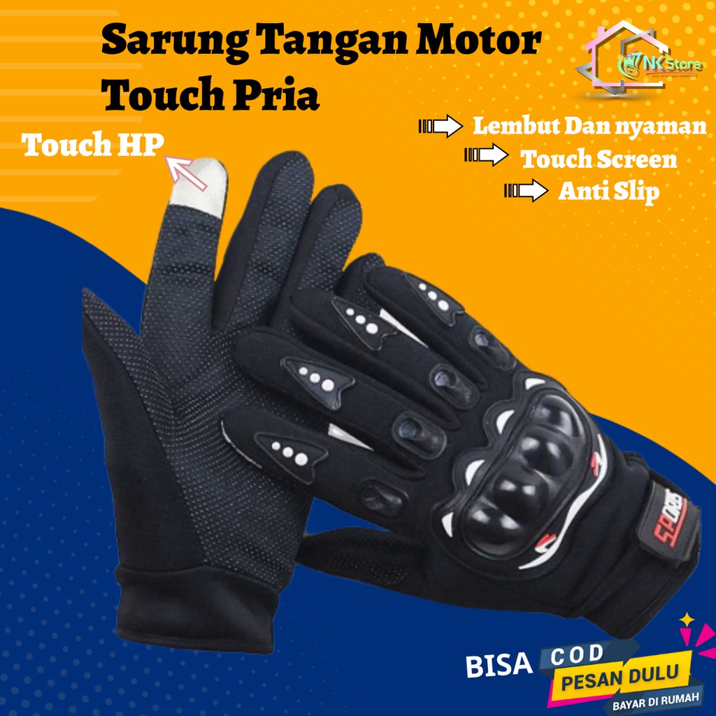 Gloves Sarung Tangan Motor Pria touch Screen Full Finger Anti Slip