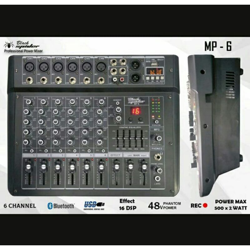 Power Mixer Audio 6 Channel Black Spider MP-6 Original