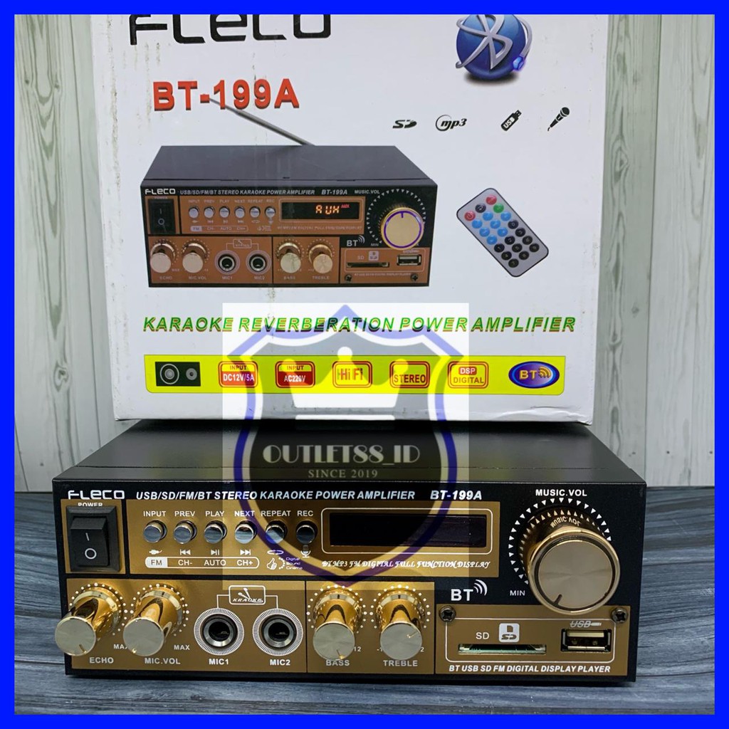 Amplifier Fleco BT-199A Bluetooth - Ampli Karaoke Mini Fleco 199A Dc & Ac - Power Amplifier Karaoke