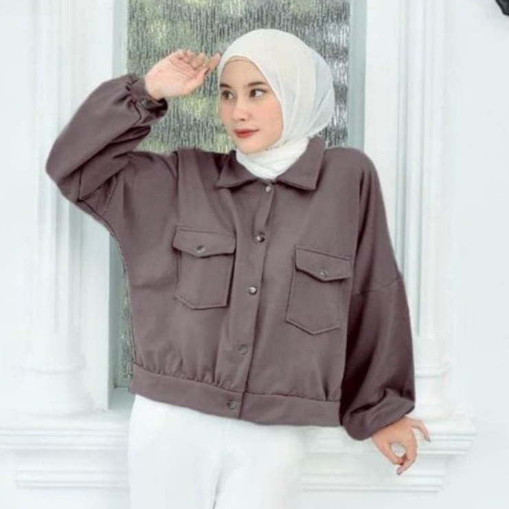 Olin Button Jaket Pocket FASHION OUTERWEAR Remaja Wanita CROOP MATT Fleece TERLARIS | Jaket Semi Par