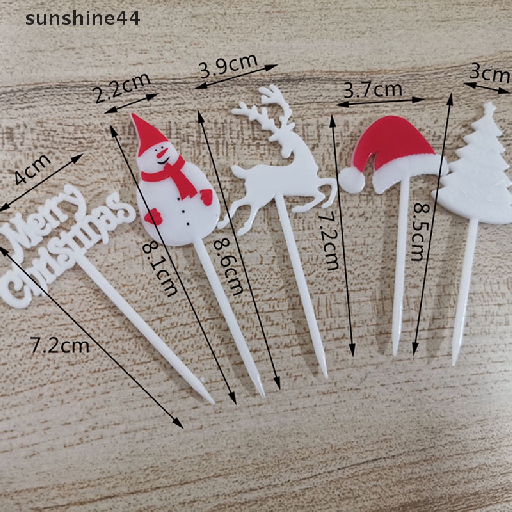 Sunshine 10Pcs Garpu Buah / Dessert Mini Bentuk Santa Claus / Rusa / Pohon Natal