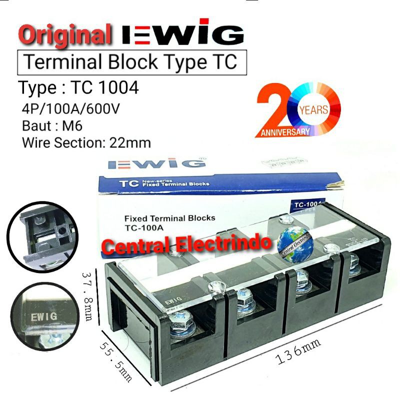 Terminal Block Blok 100A 4P (TC 1004) EWIG.