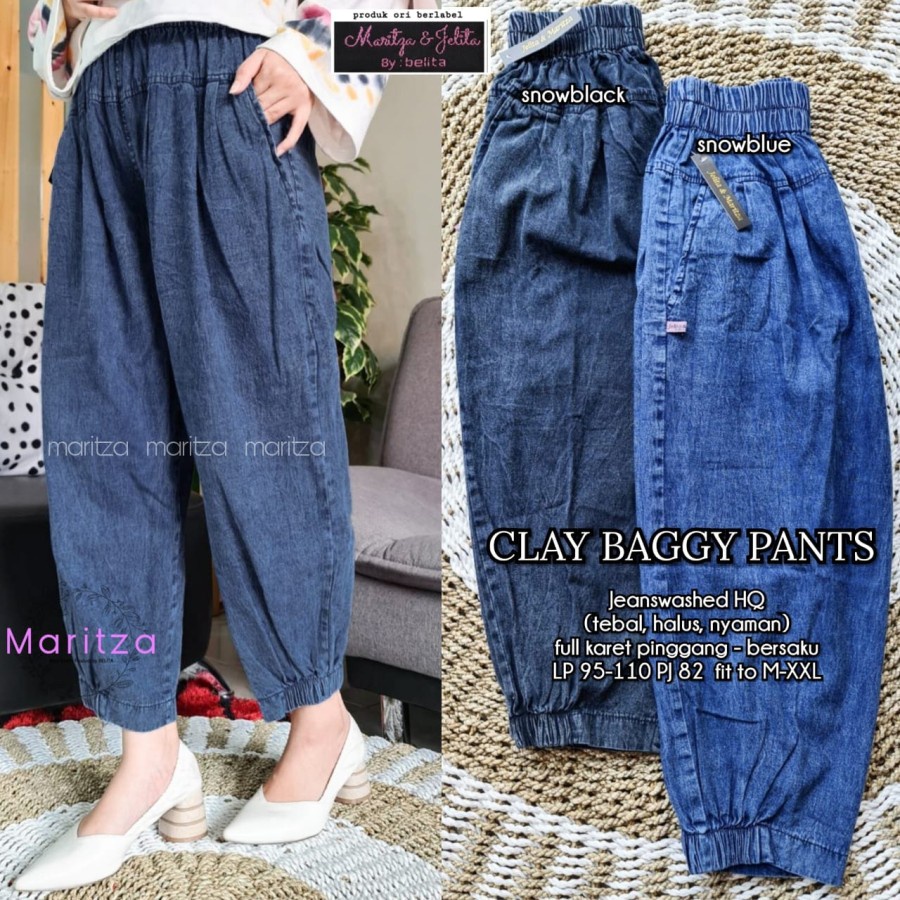 Clay Baggy Pants Jeans - Celana Jeans Wanita hitam dan biru BR