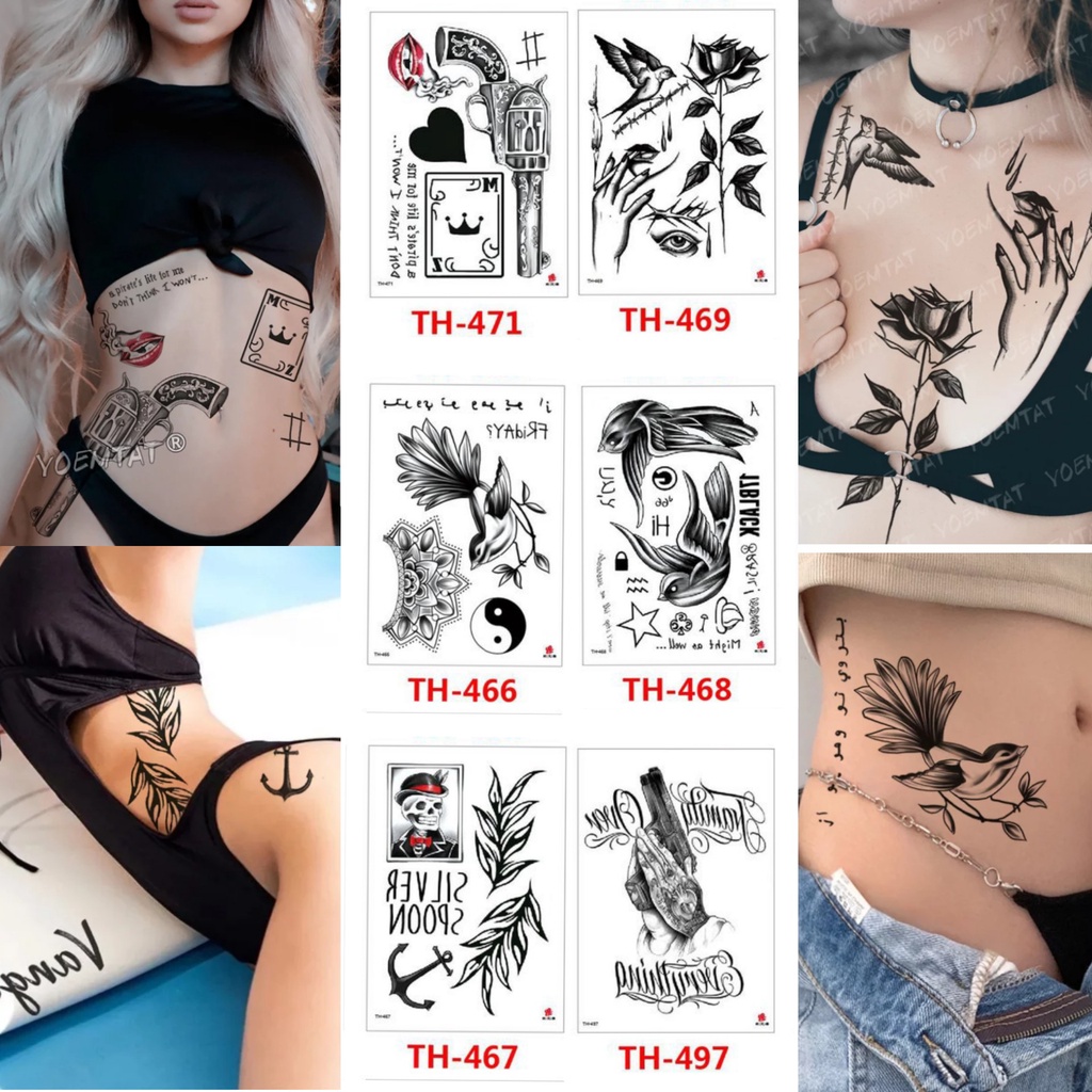 Grosir Stiker Tato / Tato Temporer 21x15cm Motif Aesthetic Tatto Temporary Tato Halal Tato air Berbagai motif bunga burung love yinyang  kartu jangkar bintang