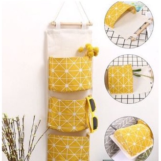 (NCS) Storage Gantung 3 SEKAT / Pouch Gantung / Wall Hanging Organizer Dinding Korea Serbaguna Motif