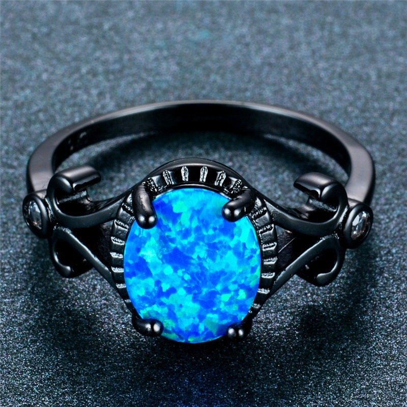 New female ring diamond opal black gold ring