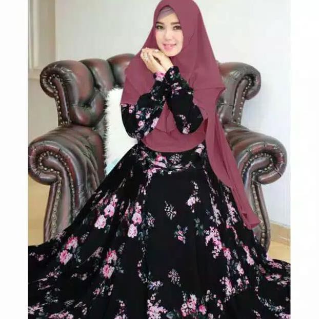 Dress-Muslim- Busana Wanita Muslim Terbaru Gamis Jubah Abaya Muslimah Syari Murah - Hitam -Gamis-