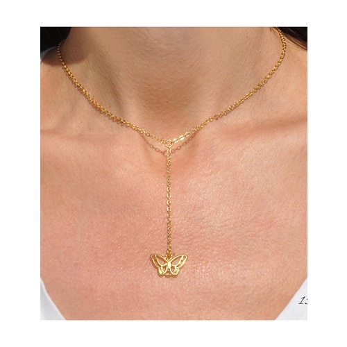 LRC Kalung Fashion Golden Butterfly Alloy Hollow Multilayer Necklace K83451