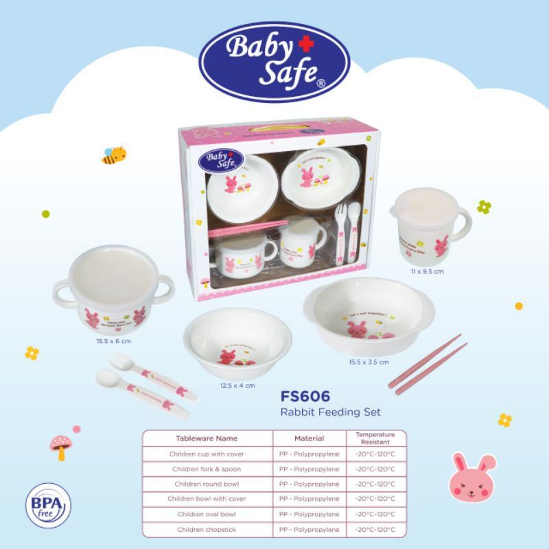 Baby Safe Feeding Set Rabbit Pink FS606 / Perlengkapan Makan Baby