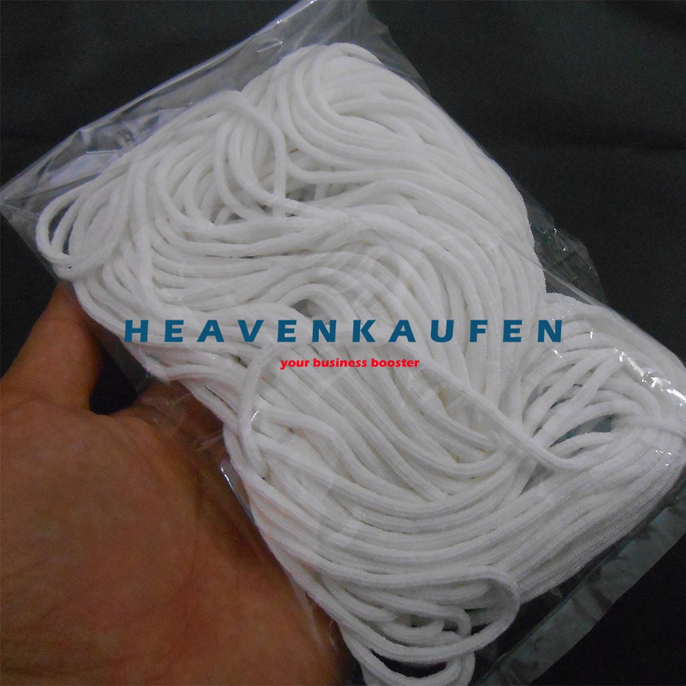 Tali Elastis Elastic Bulat Empuk 3 mm Putih Harga Per Rol isi 25 Meter Cocok Untuk Tali Masker