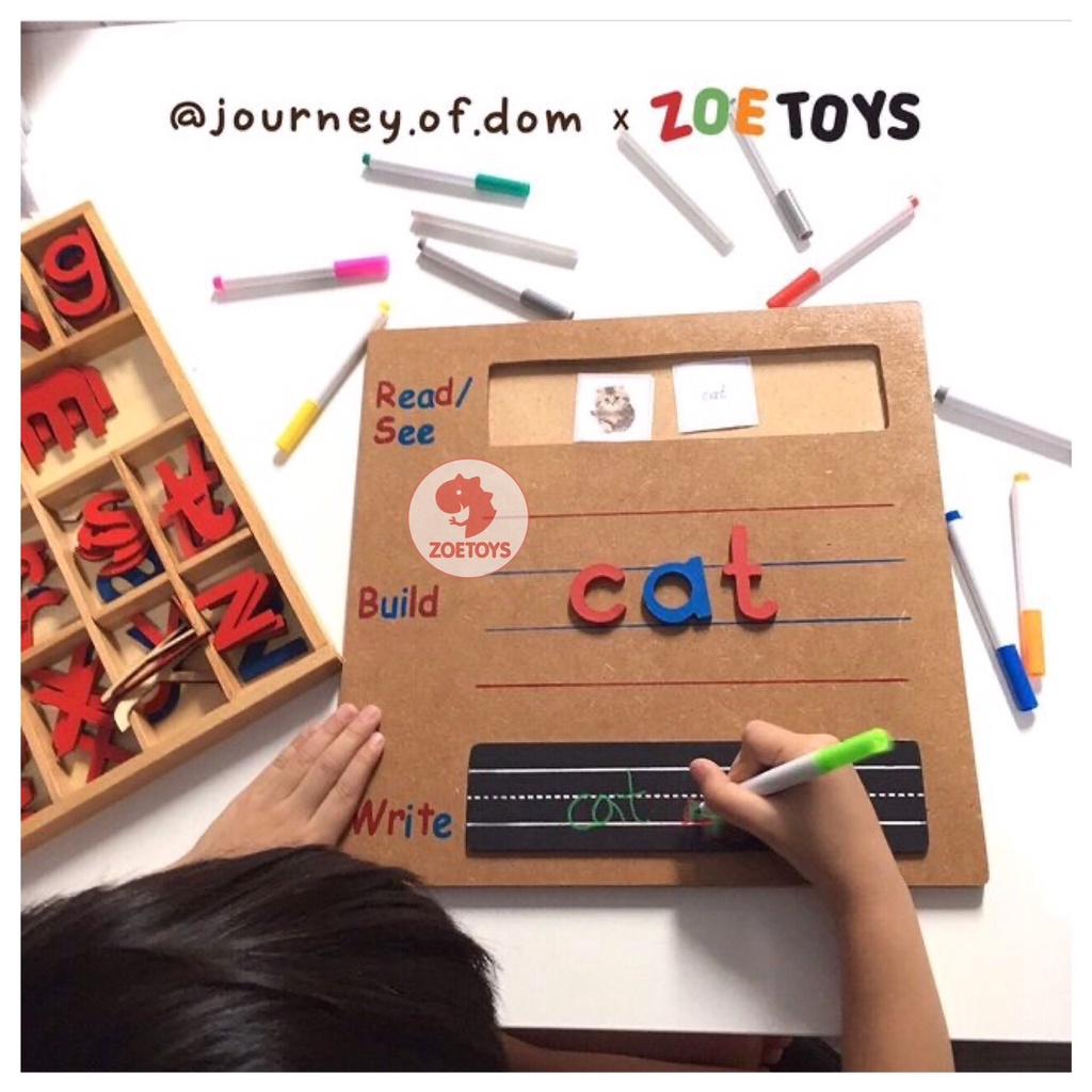 Zoetoys Montessori Language Activity | Compatible with LMA Moveable Alphabet Letters | Learn Writing Board Belajar Membaca Baca Tulis Menulis