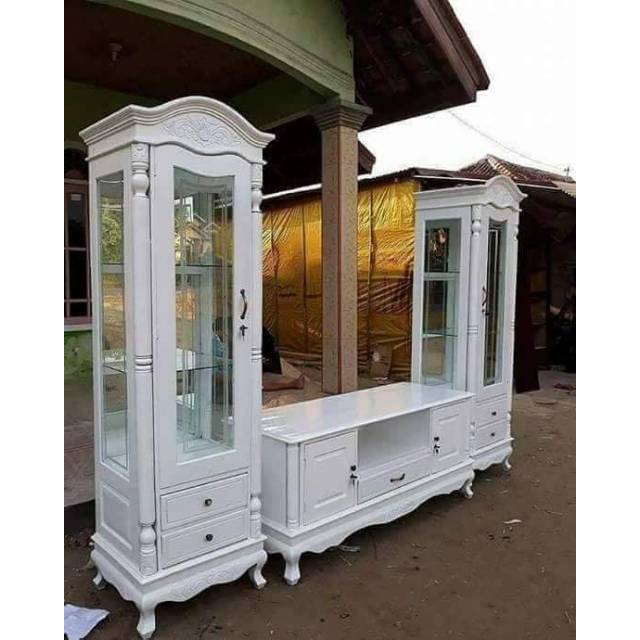 bufet tv pajangan duco putih.mebel jepara.furniturejepara