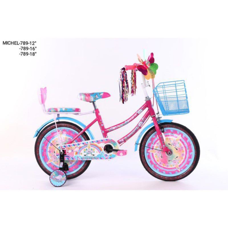 Sepeda mini 12 16 18 michel unicorn kuda pony keranjang perempuan