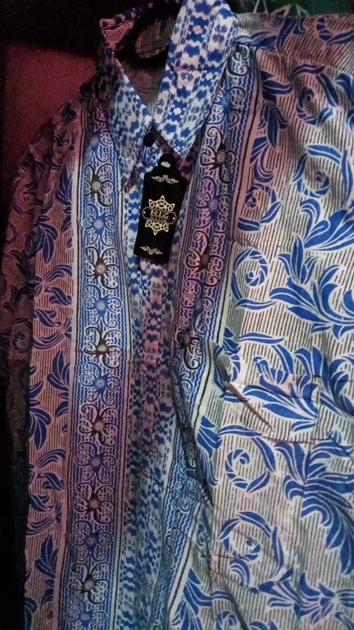 Trolistore Kemeja Batik Pria Motif Kalim Lengan Pendek Warna Merah Biru Hijau Seragam Batik