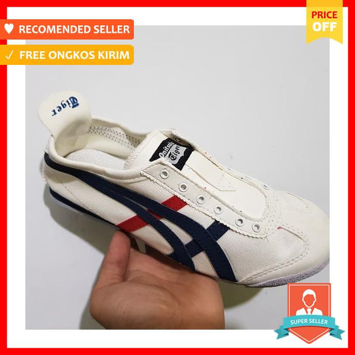 Sepatu Asics Onitsuka Tiger Paraty Slip On Kanvas Putih Navy Merah