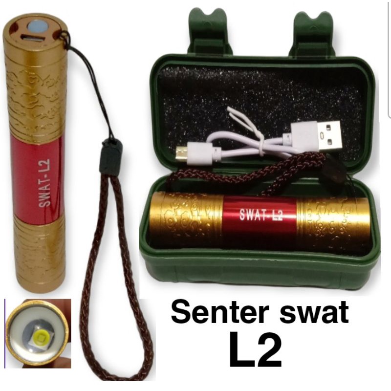 Senter Swat - L2 Mini Zoom Senter Led Cas Charge 3fungsi / Senter Led Sungokong