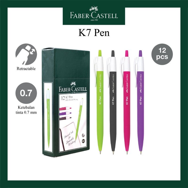 

Faber Castell Ballpoint K7 Pen 0.7 ink black 1PACK/12PCS