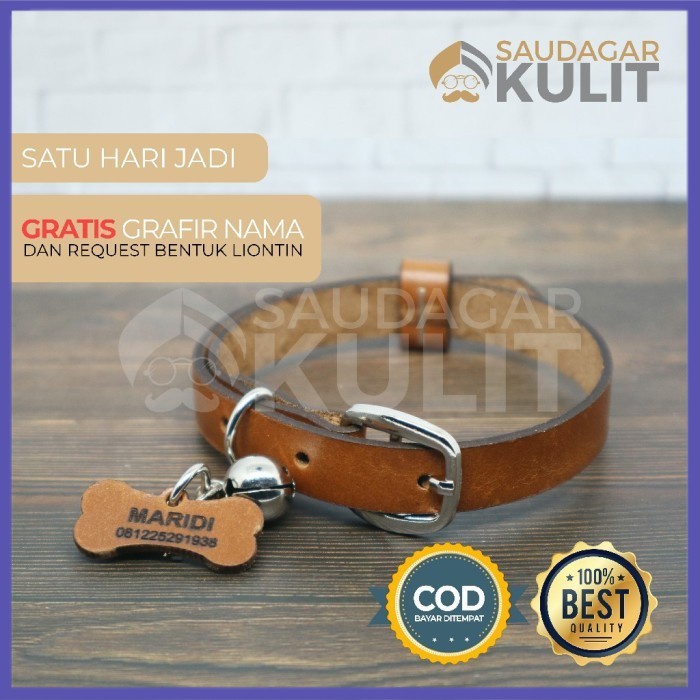 ✔ COD ✔ KALUNG KUCING KULIT ASLI LIONTIN TULANG CUSTOM GRATIS UKIRAN NAMA - HAVANA