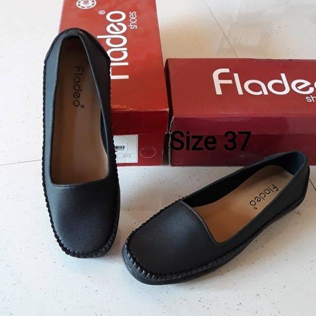 Flatshoes 37 hitam polos karet fladeo