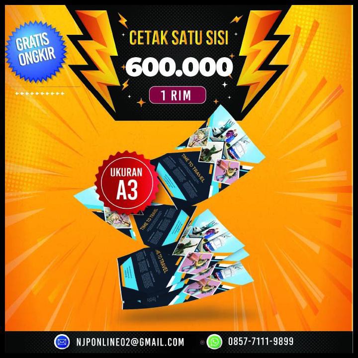 

Cetak Brosur A3 (1 Sisi) 1 Rim / 500 Lbr ||Bahan Art Paper 120 Gr