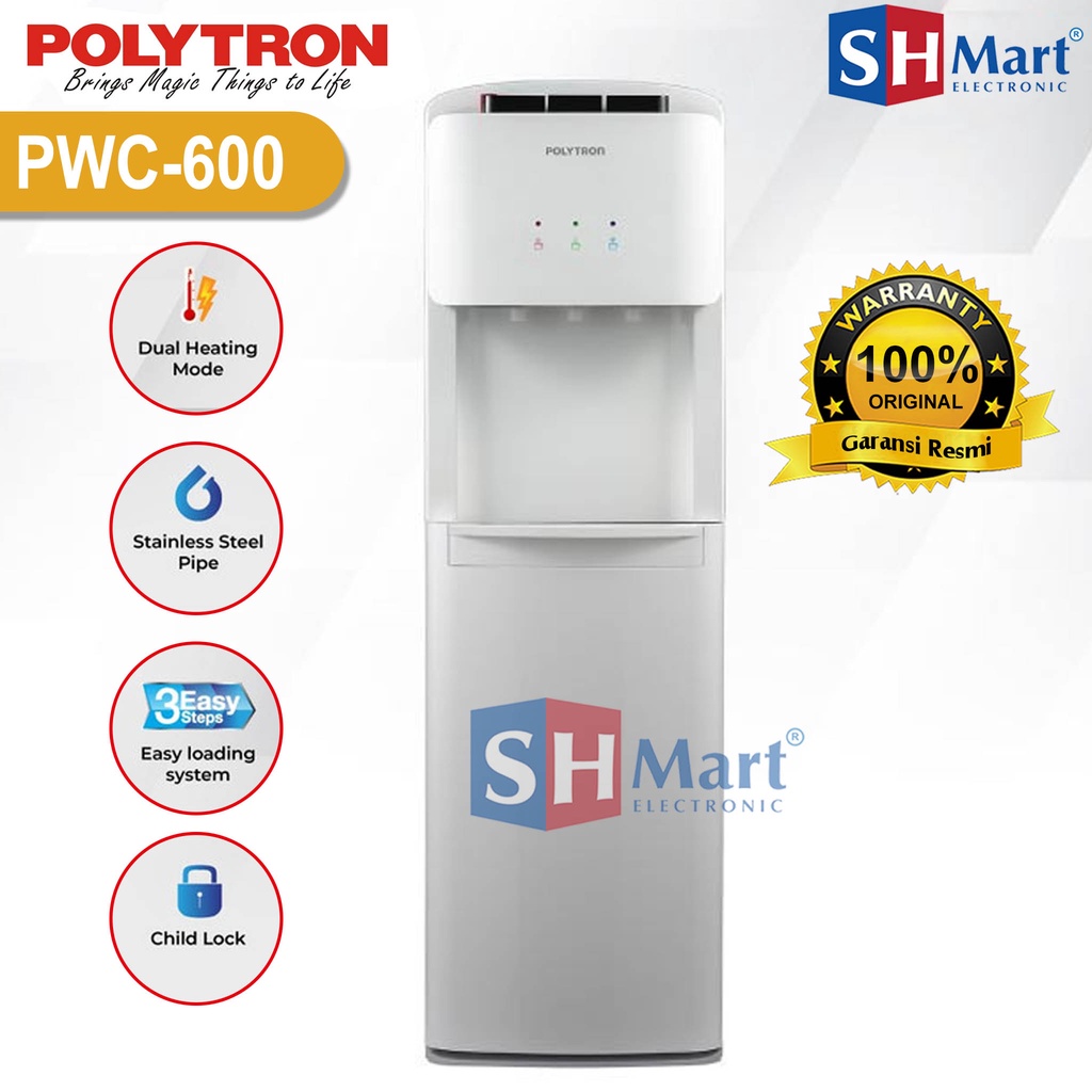 DISPENSER GALON BAWAH POLYTRON PWC-600 LOW WATT GARANSI RESMI (MEDAN)