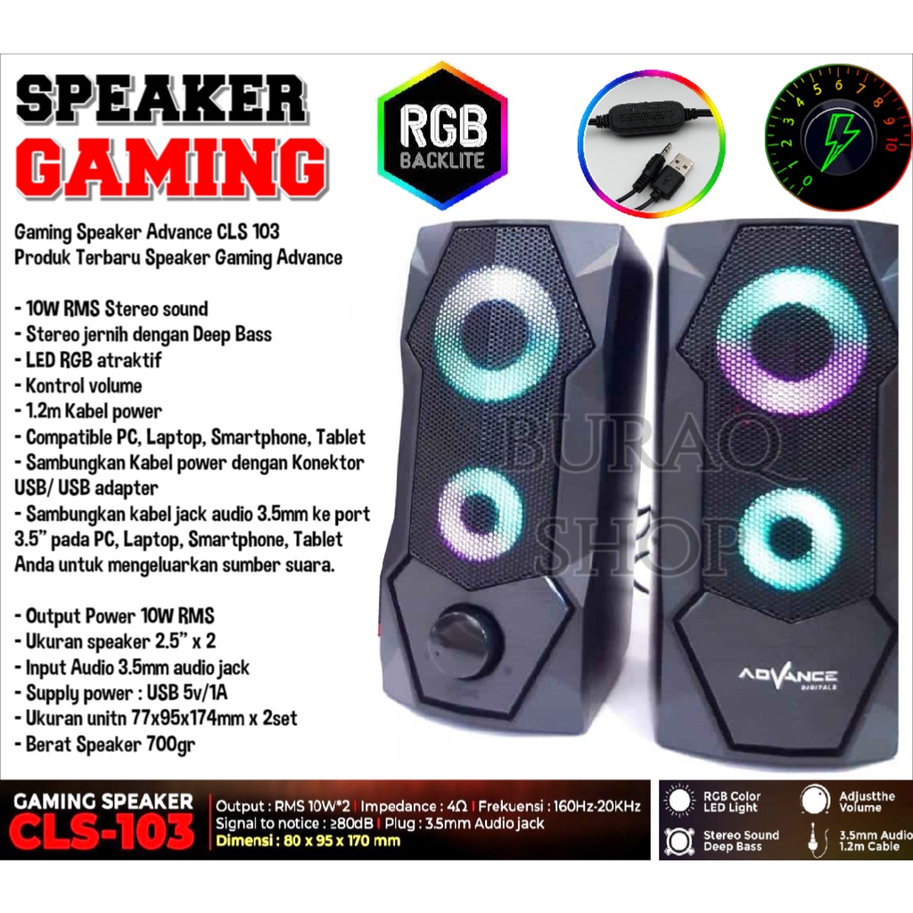Speaker Gaming Advance CLS 103 Compatible PC, Laptop, Smartphone, Tablet, Komputer - Extra Bass, Pow