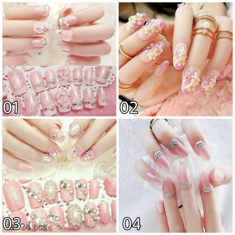 Kuku Palsu Pernikahan Pink Ungu Purple / Wedding Fake Nails Set