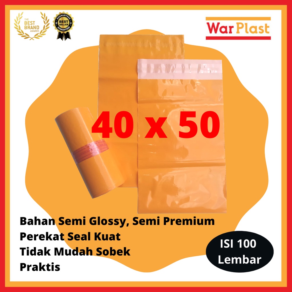 Plastik Packing Olshop Polymailer Amplop Plastik dengan Perekat Semi Premium - Uk 40x50 - Orange