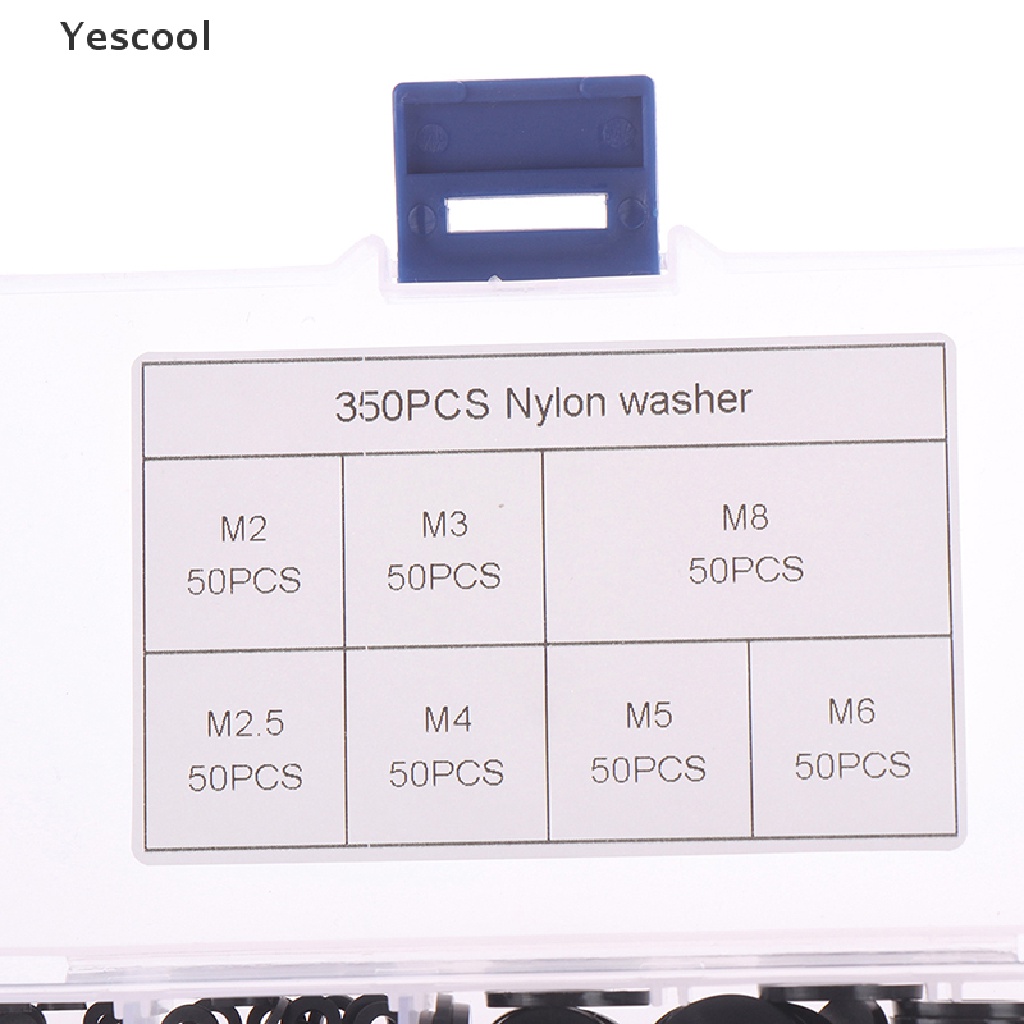 Yescool 350Pcs Ring washer M2 / M2.5 / M3 / M4 / M5 / M6 / M8 Bahan Nilon Warna Hitam