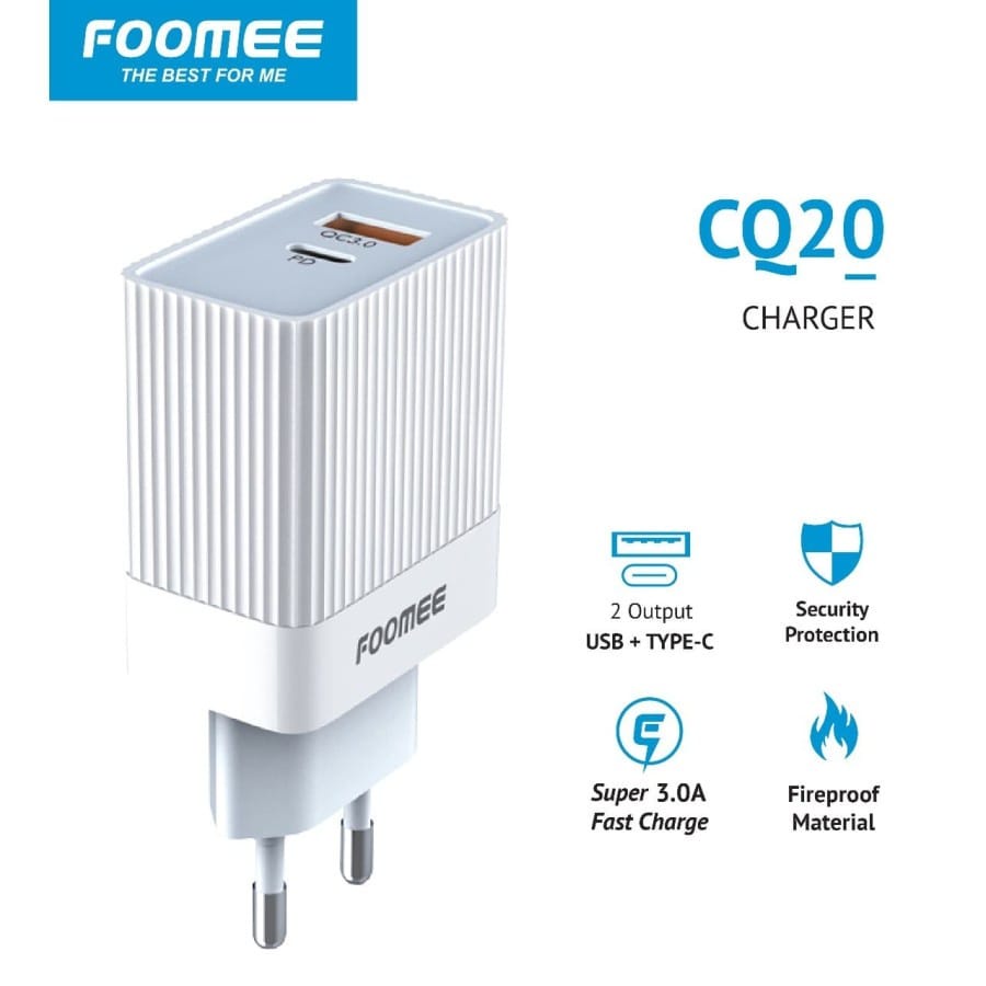 A - Foomee CQ20 Dual Port Charger QC 3.0 &amp; PD 18W