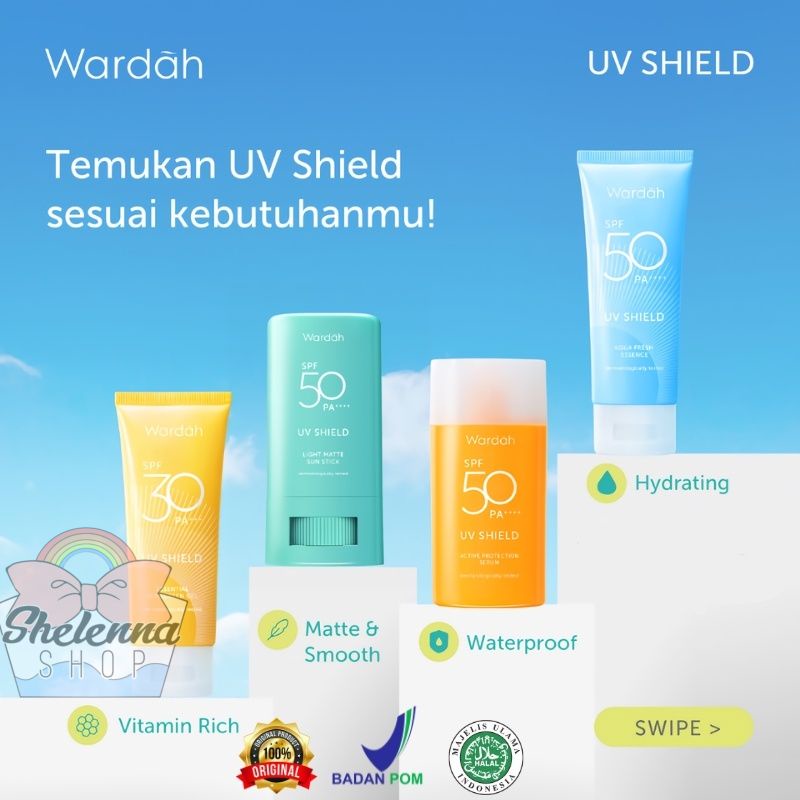 WARDAH UV Shield Essential SPF30PA+++ | Aqua Fresh Essence | Active Protection Serum | Light Matte Sun Stick SPF 50 PA++++ sunscreen sun screen