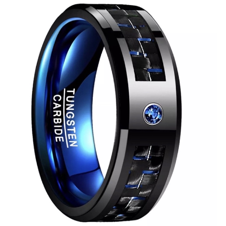 Cincin Pria Tungsten Carbide Blue Carbon Ceramic Fiber Zirconia Original Premium Quality