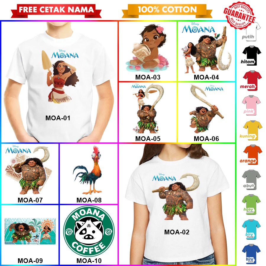 [FREE NAMA!!] Baju Kaos COUPLE  ANAK DAN DEWASA MOANA BANYAK MOTIF