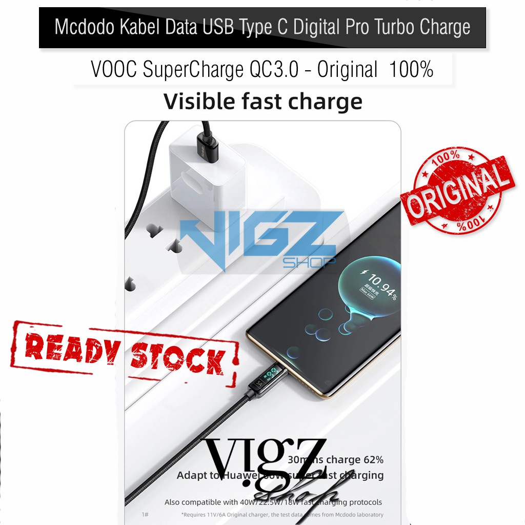 Mcdodo Kabel Data USB Type C Digital Pro Dartcharge Turbo Charge VOOC SuperCharge QC3.0 Original Silver