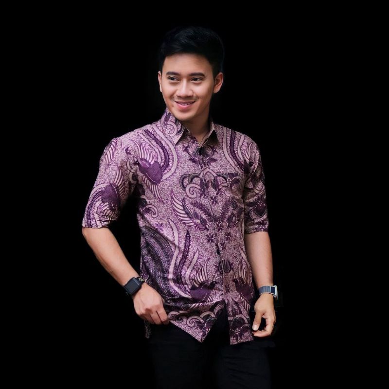 BAJU BATIK ANAK LAKI-LAKI LENGAN PANJANG MOTIF LILAC - COUPLE BATIK AYAH DAN ANAK LAKI-LAKI - COUPLE BATIK KELUARGA - SARIMBIT KELUARGA