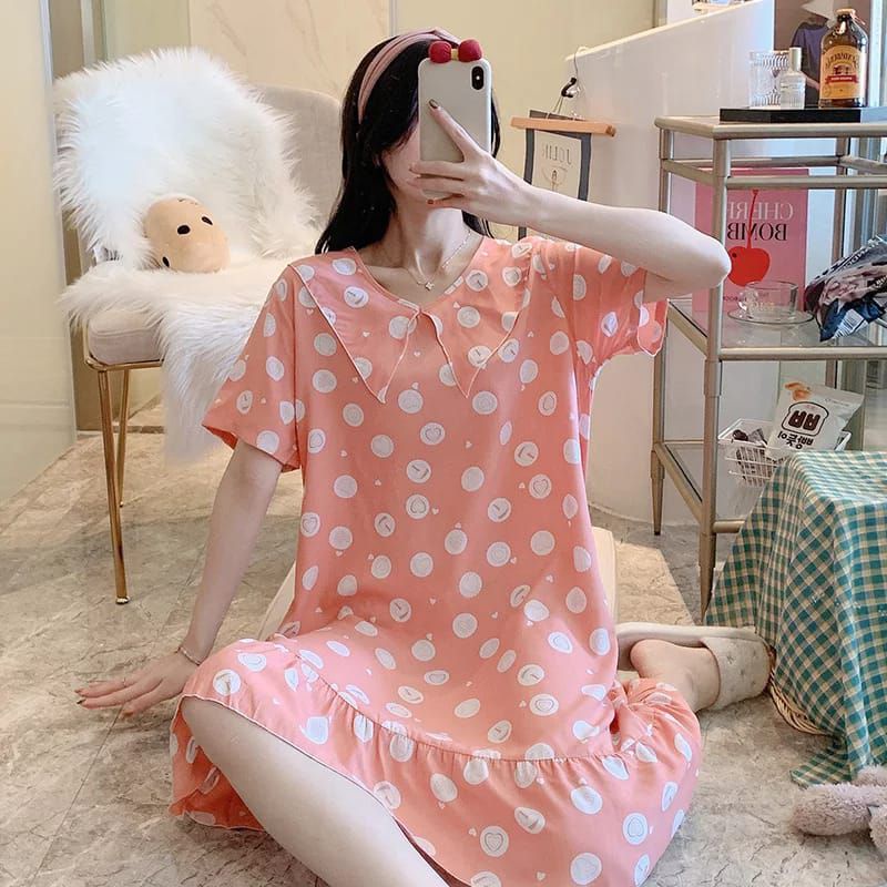 Baju tidur daster wanita sexy lengan pendek spandeks adem murah lucu