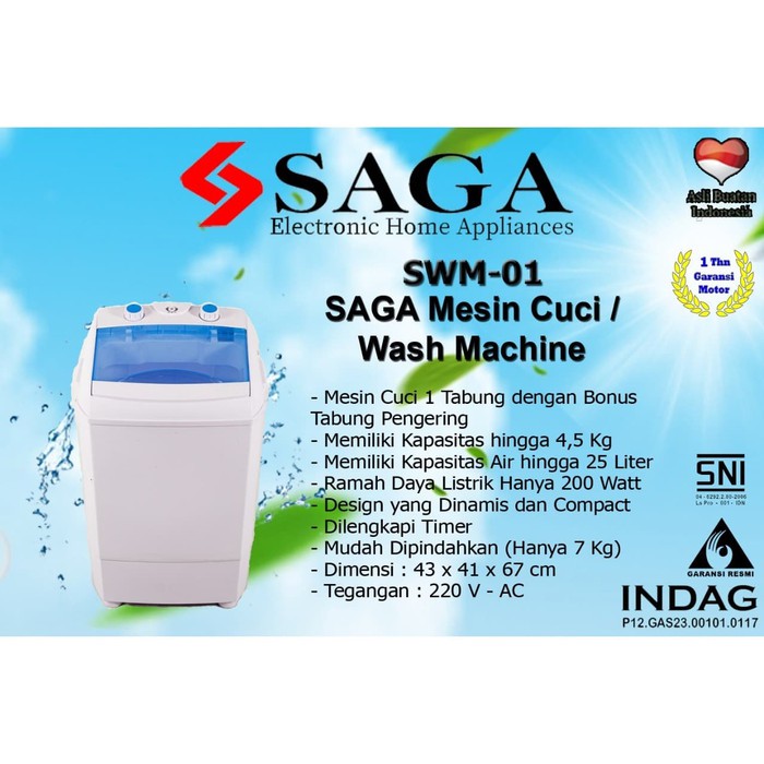 Saga Mesin Cuci Portable 4.5Kg . COCOK UNTUK ANAK KOST