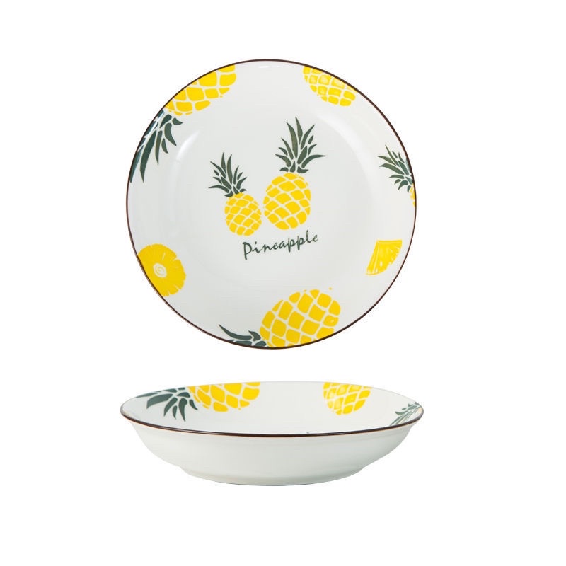 Piring Keramik Korea Motif Nanas/Strawberry/Pohon/Bunga Rose Pink Variasi 20cm-7