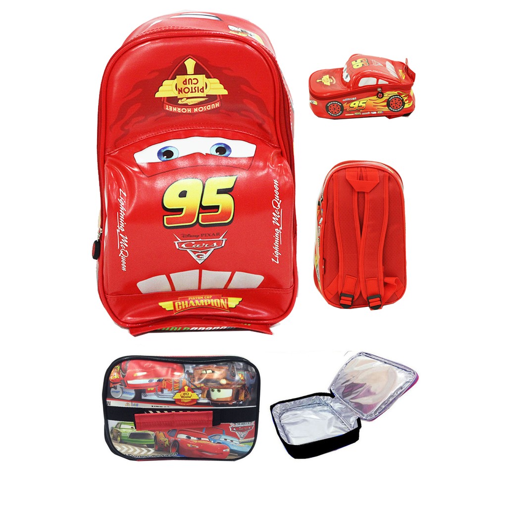 Tas Ransel Sekolah Anak TK Cars Lighning McQueen On The Road 3D TK + Lunch Bag Aluminium