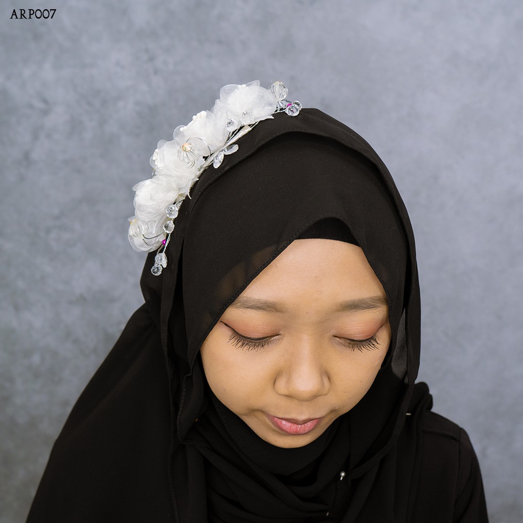 [STOK TERBATAS] HEADPIACE BROKAT BUNGA PUTIH PENGANTIN HIJAB MODERN ARP007