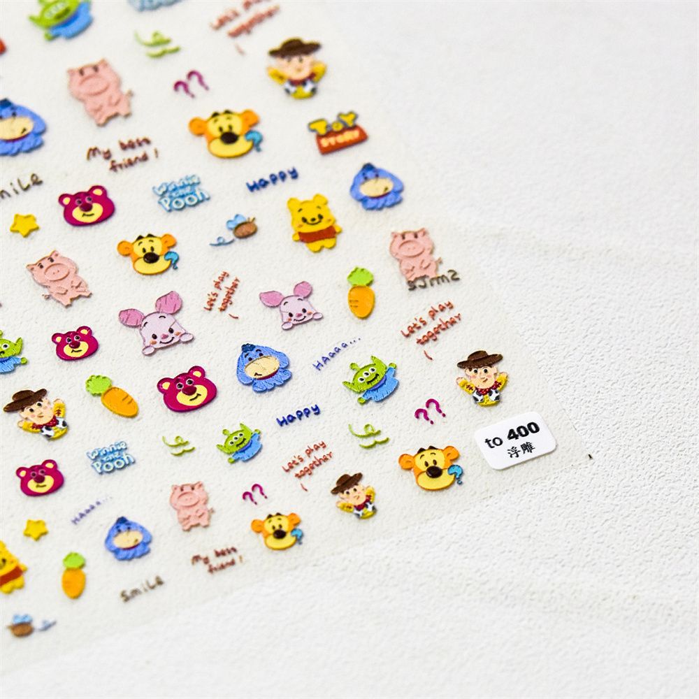 MXBEAUTY Colorful 5D Engraved Nail Stickers Embossed Tigger Nail Art Sticker Beautiful Girl Nail Decals Three-dimensional Back Glue Cartoon Manicure Tools Ultra-thin Self Adhesive DIY Nail Art Decorations