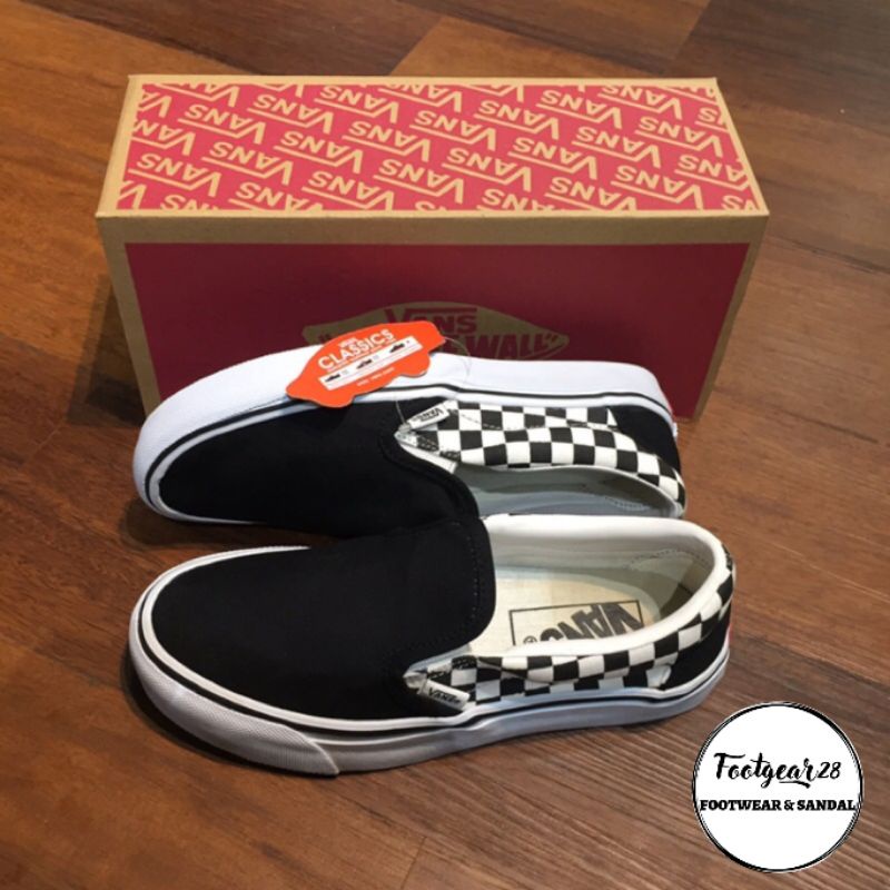 SEPATU VANS SLIP ON CHECKERBOARD SIDEWALL BLACK WHITE PREMIUM TERLARIS