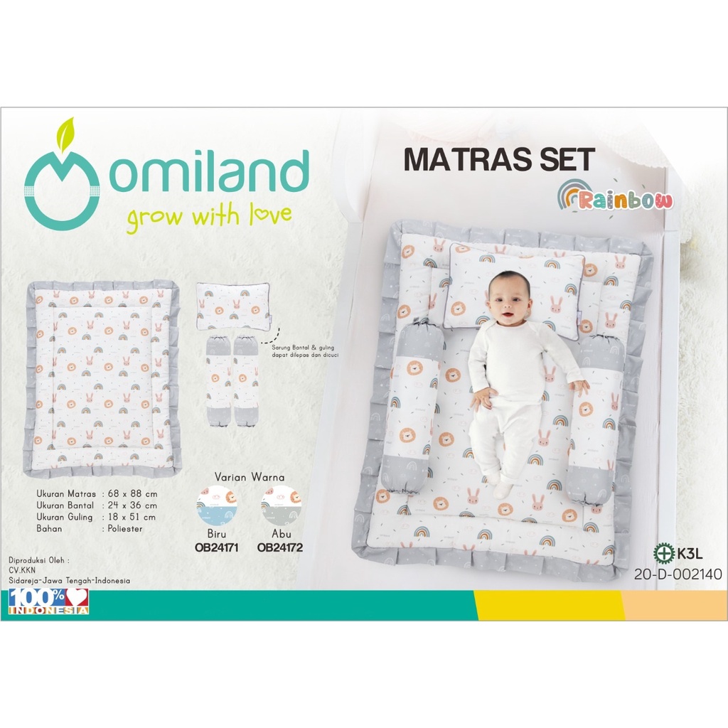 Omiland Baby Mattress Matras Bayi Set Bantal + Guling Motif Rainbow Series - OB 24171-2